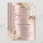 ボホフラワーズ、シャンパングラス、バラ金ゴールド80th 招待状 (正面/裏面)