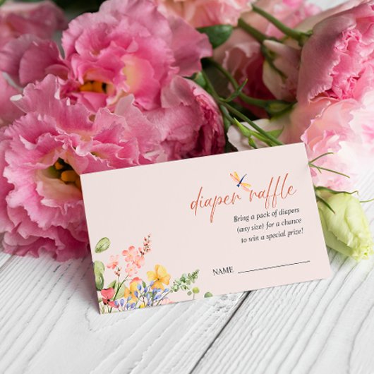 ボホフラワードラゴンフライ赤ちゃんシャワーおむつラッフル エンクロージャーカード