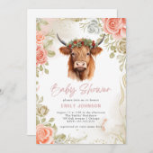 ボホフラワーハイランドカウベビーシャワー 招待状 (正面/裏面)