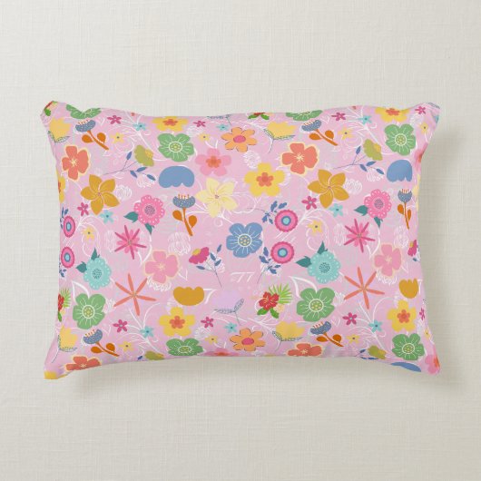 ボホフラワーパターンB01.w LPink BG アクセントクッション (正面)
