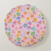ボホフラワーパターンB01.w LPink BG ラウンドクッション (裏面)