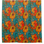 ボホフラワーブルーとオレンジ シャワーカーテン (正面)