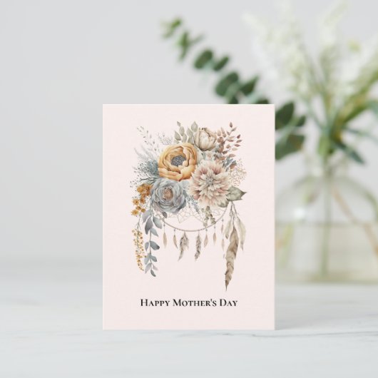 ボホフラワーブーケとドリームキャッチャー母の日 シーズンポストカード (スタンド正面)
