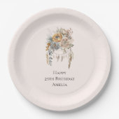 ボホフラワーブーケとドリームキャッチャー誕生日 ペーパープレート (正面)