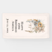 ボホフラワーブーケとドリームキャッチャー誕生日 横断幕 (横)