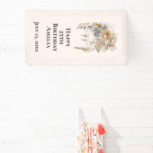 ボホフラワーブーケとドリームキャッチャー誕生日 横断幕 (インサイチュ)