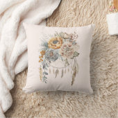 ボホフラワーブーケとドリームキャッチャー クッション (ブランケット)
