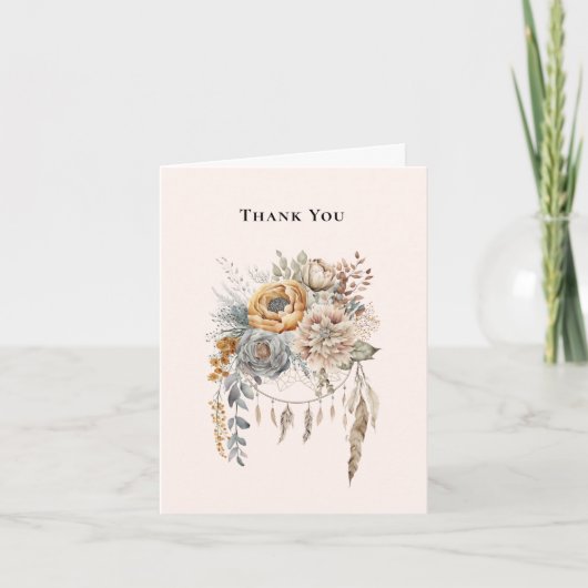 ボホフラワーブーケとドリームキャッチャー サンキューカード (正面)