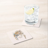 ボホフラワーブーケとドリームキャッチャー スクエアペーパーコースター (インサイチュ)