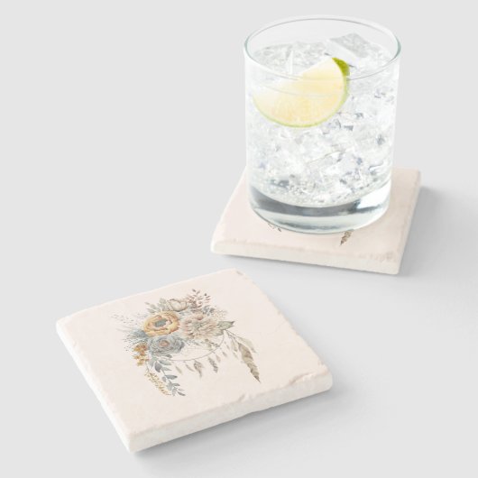 ボホフラワーブーケとドリームキャッチャー ストーンコースター (横)