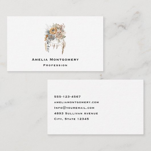 ボホフラワーブーケとドリームキャッチャー 名刺 (正面/裏面)