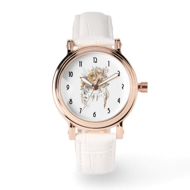 ボホフラワーブーケとドリームキャッチャー 腕時計 (正面)