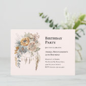 ボホフラワーブーケインニュートラルカラーズ誕生日 招待状 (スタンド正面)