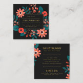 ボホフラワーブーケエレガントシックな金ゴールドフレームフローラ スクエア名刺 (正面/裏面)