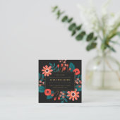 ボホフラワーブーケエレガントシックな金ゴールドフレームフローラ スクエア名刺 (スタンド正面)