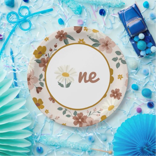 ボホフラワープレートズグルービーワンファースト誕生日 ペーパープレート (パーティー)