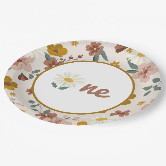 ボホフラワープレートズグルービーワンファースト誕生日 ペーパープレート (アングル)