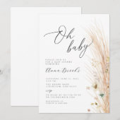 ボホフラワーミニマリストオベビーベビーシャワー 招待状 (正面/裏面)