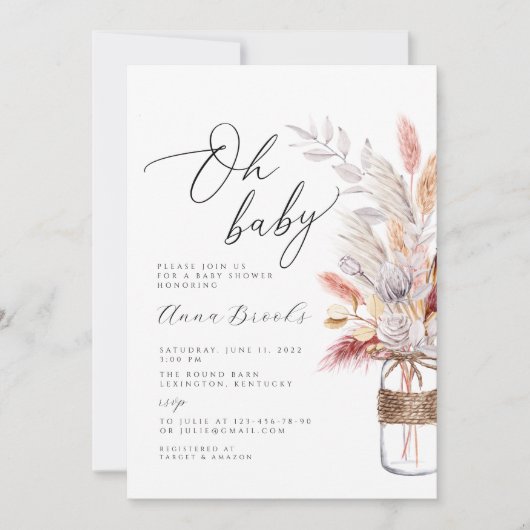 ボホフラワーミニマリストオベビーベビーシャワー 招待状 (正面)