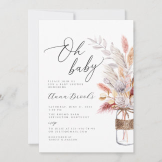 ボホフラワーミニマリストオベビーベビーシャワー 招待状