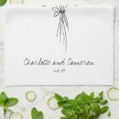 ボホフラワーラインアートスケッチパーソナライズされた結婚ズ  キッチンタオル (折り畳み)