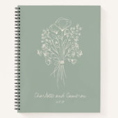 ボホフラワーラインアートパーソナライズされたズ結婚セージ ノートブック (正面)