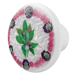 ボホフラワー縁どピンクの芽ビクトリアン セラミックノブ