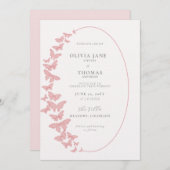 ボホフレーム赤面ピンク蝶エレガントな結婚式 招待状 (正面/裏面)