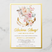 ボホフローラいかり航海のガールベビーシャワー金ゴールド 箔招待状 (正面)