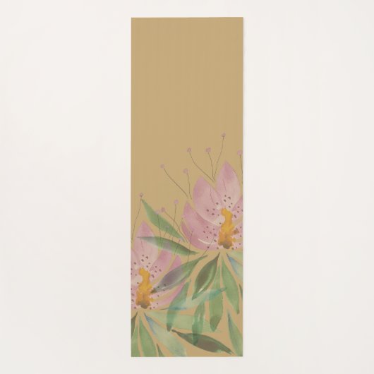 ボホフローラかわいいピンクグリーンパーソナライズされた ヨガマット (裏面)