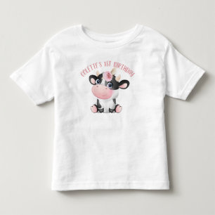 ボホフローラかわいい牛の最初の誕生日ベビーTシャツ トドラーTシャツ