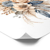 ボホフローラほこりっぽいブルーベージュ水彩花 ポスター (角)