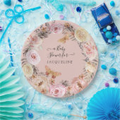 ボホフローラほこりっぽい赤面ピンクモダンベビーシャワー ペーパープレート (パーティー)