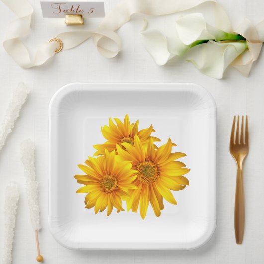 ボホフローライエローフラワーズカントリー結婚フローラ ペーパープレート (ウェディング)