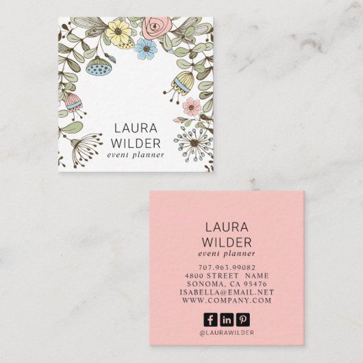 ボホフローライベントプランナーピンクスクエアビジネス スクエア名刺 (正面/裏面)