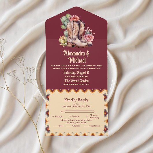 ボホフローラウェスタン結婚ズ オールインワン招待状