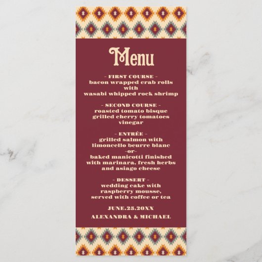 ボホフローラウェスタン結婚ズ メニュー (裏面)