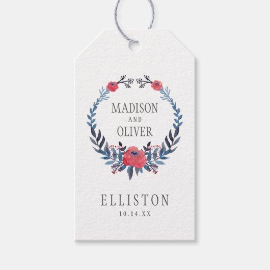 ボホフローラウォーターカラーレッドローゼス | 結婚s ギフトタグ (正面)