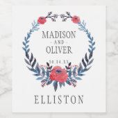 ボホフローラウォーターカラーレッドローゼス | 結婚s ワインラベル (シングルラベル)