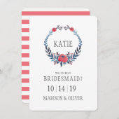 ボホフローラウォーターカラーレッドローゼス | 花嫁介添人 招待状 (正面/裏面)