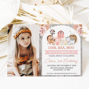 ボホフローラウッドファームフォト誕生日 招待状