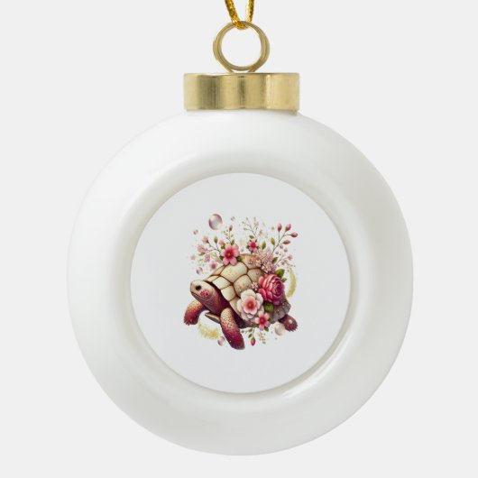 ボホフローラウミガメピンクの花 セラミックボールオーナメント (正面)