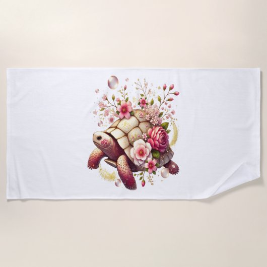 ボホフローラウミガメピンクの花 ビーチタオル (正面)