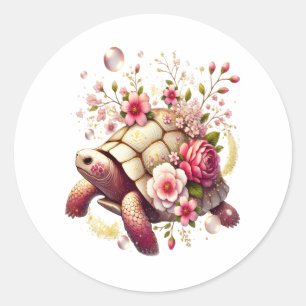ボホフローラウミガメピンクの花 ラウンドシール
