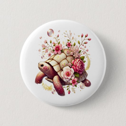 ボホフローラウミガメピンクの花 缶バッジ (正面)