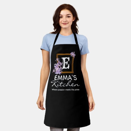 ボホフローラエプロン名前をカスタムするパーソナライズされたシェフ エプロン (着用した状態)