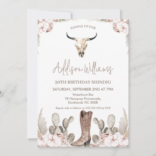 ボホフローラカクタスロデオ30th誕生日招待状 招待状 (正面)