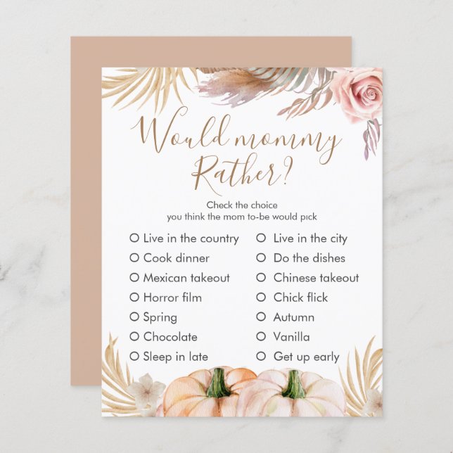 ボホフローラカボチャ秋ベビーシャワーカスタムゲーム (正面/裏面)