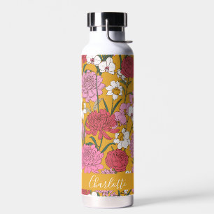ボホフローラガーデンイエローパーソナライズされたネーム ウォーターボトル