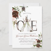 ボホフローラガーリーアントラー部族ワイルドワン誕生日 招待状 (正面)